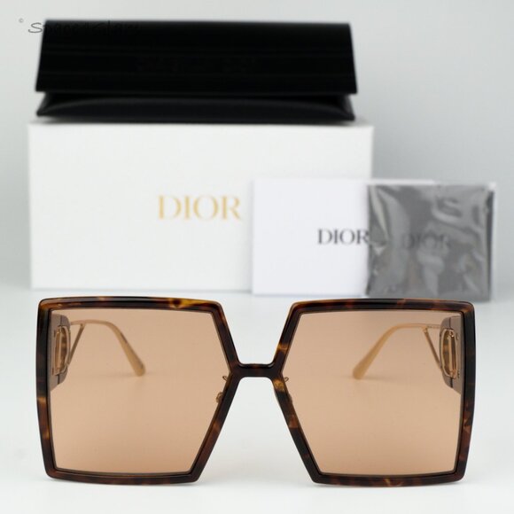 NEW Dior 30MONTAIGNE SU CD40030U 53Y 26L0 Havana Brown Women Square Sunglasses - Picture 2 of 11